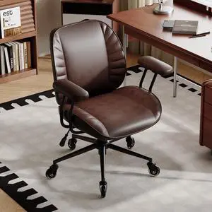 Home Office Desk Chair, Adjustable Comfy Office Chair with Wheels,Leather Office Chair with Removable Armrests, Office Desk Chair with Lumbar Support for Home Office or Workspace, Dark Brown Home Office Desk Chair, Adjustable Comfy Office Chair with Wheels,Leather Office Chair with Removable Armrests, Office Desk Chair with Lumbar Support for Home Office or Workspace, Dark Brown