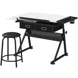 Drafting Table Art Craft Desk with Storage, Wooden Drawing Table with Adjustable Angle, Workstation for Reading&Writing, Foldable Artist Painting Table Crafts Desk with Extra Large Desktop Drafting Table Art Craft Desk with Storage, Wooden Drawing Table with Adjustable Angle, Workstation for Reading&Writing, Foldable Artist Painting Table Crafts Desk with Extra Large Desktop