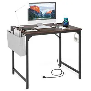 32 Computer Desk with Charging Station, Modern Simple Study Writing Desk with Storage Bag, Headphone Hook, Sturdy Metal Frame, Home Office Workstation 32 Computer Desk with Charging Station, Modern Simple Study Writing Desk with Storage Bag, Headphone Hook, Sturdy Metal Frame, Home Office Workstation