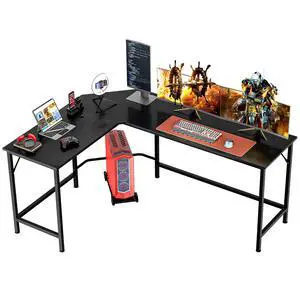 66" L Shaped Gaming Corner Computer Desk with CPU Stand and Foot Rest Bar, PC Laptop Study Table Workstation Gaming Desk for Home Office, Black 66" L Shaped Gaming Corner Computer Desk with CPU Stand and Foot Rest Bar, PC Laptop Study Table Workstation Gaming Desk for Home Office, Black