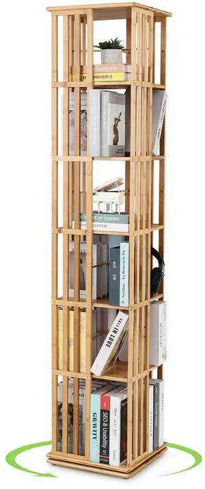 Rotating Bookshelf, 6-Tier Freestanding Corner Bookshelf Tower, 360° Bamboo Revolving Bookcase, Narrow Spinning Book Shelf for Living Room, Bedroom, Office, Natural Rotating Bookshelf, 6-Tier Freestanding Corner Bookshelf Tower, 360° Bamboo Revolving Bookcase, Narrow Spinning Book Shelf for Living Room, Bedroom, Office, Natural
