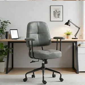 Home Office Chair, Upholstered Desk Chair with Armrests, Mid Century Modern Comfy Computer Chair with Wheels, Adjustable Faux Leather Desk Chair for Home Office, Green Home Office Chair, Upholstered Desk Chair with Armrests, Mid Century Modern Comfy Computer Chair with Wheels, Adjustable Faux Leather Desk Chair for Home Office, Green