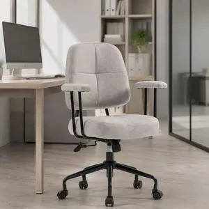 Home Office Chair, Adjustable Faux Leather Desk Chair for Home Office, Mid Century Modern Comfy Computer Chair with Wheels, Upholstered Desk Chair with Armrests for Home Office, Grey Home Office Chair, Adjustable Faux Leather Desk Chair for Home Office, Mid Century Modern Comfy Computer Chair with Wheels, Upholstered Desk Chair with Armrests for Home Office, Grey