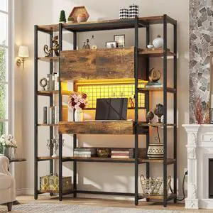Triple Width 5 Tier Bookcase with Storage Cabinet,70.87" Modern Tall Bookshelf with 12 Open Display Shelves, Storage Cabinet, LED Lighting and Power Outlet. Suitable for Office Bedroom.Brown Triple Width 5 Tier Bookcase with Storage Cabinet,70.87" Modern Tall Bookshelf with 12 Open Display Shelves, Storage Cabinet, LED Lighting and Power Outlet. Suitable for Office Bedroom.Brown