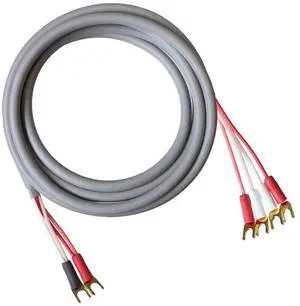 Canare 4S11 Speaker Cable, with Ultrasonically-Welded Bi-Wire Terminations (One Cable - for one Speaker); Assembled in The USA (40 Foot, Grey, Two Spades to Four Spades) Canare 4S11 Speaker Cable, with Ultrasonically-Welded Bi-Wire Terminations (One Cable - for one Speaker); Assembled in The USA (40 Foot, Grey, Two Spades to Four Spades)