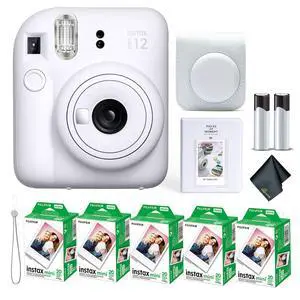 Instax Mini 12 Instant Camera Clay White Bundle with Fuji Instax Mini Film Value Pack (100 Sheets) + Protective Carrying Case + Photo Album + Microfiber Cleaning Cloth Instax Mini 12 Instant Camera Clay White Bundle with Fuji Instax Mini Film Value Pack (100 Sheets) + Protective Carrying Case + Photo Album + Microfiber Cleaning Cloth