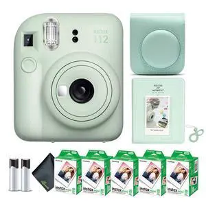 Instax Mini 12 Instant Camera Mint Green Bundle with Fuji Instax Mini Film Value Pack (100 Sheets) + Protective Carrying Case + Photo Album + Microfiber Cleaning Cloth Instax Mini 12 Instant Camera Mint Green Bundle with Fuji Instax Mini Film Value Pack (100 Sheets) + Protective Carrying Case + Photo Album + Microfiber Cleaning Cloth