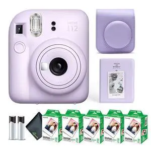 Instax Mini 12 Instant Camera Lilac Purple Bundle with Fuji Instax Mini Film Value Pack (100 Sheets) + Protective Carrying Case + Photo Album + Microfiber Cleaning Cloth Instax Mini 12 Instant Camera Lilac Purple Bundle with Fuji Instax Mini Film Value Pack (100 Sheets) + Protective Carrying Case + Photo Album + Microfiber Cleaning Cloth
