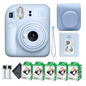 Instax Mini 12 Instant Camera Pastel Blue Bundle with Fuji Instax Mini Film Value Pack (100 Sheets) + Protective Carrying Case + Photo Album + Microfiber Cleaning Cloth Instax Mini 12 Instant Camera Pastel Blue Bundle with Fuji Instax Mini Film Value Pack (100 Sheets) + Protective Carrying Case + Photo Album + Microfiber Cleaning Cloth