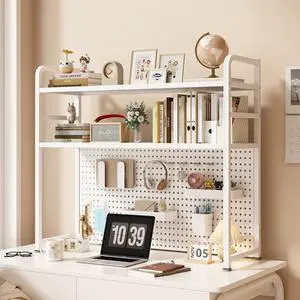 2 Tiers Freestanding Desk Bookshelf, 38 Inch Desktop Bookcase Display Shelf Rack Modern Desk Shelf Organizer Desk Storage Organizer White for Living Room Bedroom Study Office School 2 Tiers Freestanding Desk Bookshelf, 38 Inch Desktop Bookcase Display Shelf Rack Modern Desk Shelf Organizer Desk Storage Organizer White for Living Room Bedroom Study Office School