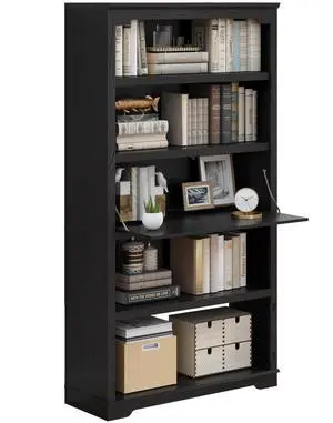 71 inch Tall Bookcase, 5-Tier Open Display Storage Shelf, with Flip-Down Door on 3rd Book Shelf, 37 inch Wide Freestanding Bookshelves for Home, Office, Library (Black) 71 inch Tall Bookcase, 5-Tier Open Display Storage Shelf, with Flip-Down Door on 3rd Book Shelf, 37 inch Wide Freestanding Bookshelves for Home, Office, Library (Black)