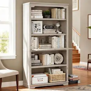5 Tier Bookcase Wooden 71" Tall Bookshelf with Flip-Down Door on 3rd Book Shelf, 37 in Wide Freestanding Bookshelves for Home, Office, Library (White) 5 Tier Bookcase Wooden 71" Tall Bookshelf with Flip-Down Door on 3rd Book Shelf, 37 in Wide Freestanding Bookshelves for Home, Office, Library (White)