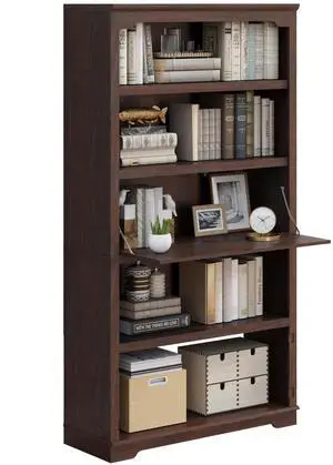 71" Tall Bookcase, 5-Tier Open Display Storage Shelf, 37 inch Wide Freestanding Bookshelves with Flip-Down Door on 3rd Book Shelf for Home, Office, Library, 37" W * 11" D * 71" H (Cherry) 71" Tall Bookcase, 5-Tier Open Display Storage Shelf, 37 inch Wide Freestanding Bookshelves with Flip-Down Door on 3rd Book Shelf for Home, Office, Library, 37" W * 11" D * 71" H (Cherry)