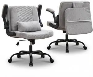 Criss Cross Chair with Flip-Up Arms and Wheels, Moveable Back Cushion Wide Seat Office Desk Chair, Height Adjustable Swivel Cross Legged Chair for Home Office, Study, Vanity (Grey) Criss Cross Chair with Flip-Up Arms and Wheels, Moveable Back Cushion Wide Seat Office Desk Chair, Height Adjustable Swivel Cross Legged Chair for Home Office, Study, Vanity (Grey)