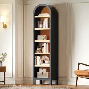 68.7" Tall Skinny Bookshelf, Narrow Arched Bookcase with Adjustable Shelves for Living Room, Office, Entryway, Bedroom, Hallway, Small Space (Black & Natural) 68.7" Tall Skinny Bookshelf, Narrow Arched Bookcase with Adjustable Shelves for Living Room, Office, Entryway, Bedroom, Hallway, Small Space (Black & Natural)