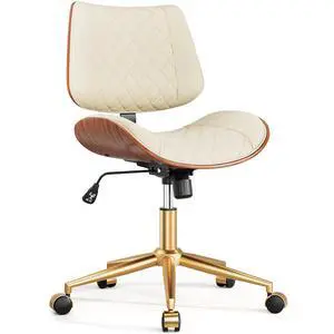 Armless Office Chair with Back, Mid Century Modern Small Desk Chair, No Arms Leather Computer Chair for Home Office, Swivel Vanity Chair, Rolling, Adjustable Height (Ivory) Armless Office Chair with Back, Mid Century Modern Small Desk Chair, No Arms Leather Computer Chair for Home Office, Swivel Vanity Chair, Rolling, Adjustable Height (Ivory)