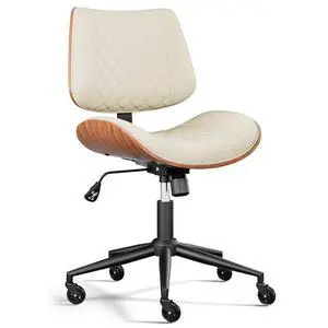 Armless Office Chair with Silent Rubber Wheels, Mid Century Modern Small Desk Chair, No Arms Leather Computer Chair for Home Office, Swivel Vanity Chair, Rolling, Adjustable Height (Cream) Armless Office Chair with Silent Rubber Wheels, Mid Century Modern Small Desk Chair, No Arms Leather Computer Chair for Home Office, Swivel Vanity Chair, Rolling, Adjustable Height (Cream)