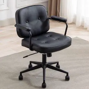 Modern Swivel Office Desk Chair with Armrest, Comfy Height Adjustable Computer Chair with Wheels, Mid Back Tufted Button Desk Chair for Home Office, PU Black, 1pc Modern Swivel Office Desk Chair with Armrest, Comfy Height Adjustable Computer Chair with Wheels, Mid Back Tufted Button Desk Chair for Home Office, PU Black, 1pc