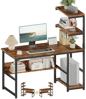 47" Computer Desk with Bookshelf & Storage Shelves, Home Office Desk with 4-Tier Open Shelves, Modern Writing Desk with Glossy Finish, Easy Clean Workstation for Study, Gaming, Bedroom, Brown 47" Computer Desk with Bookshelf & Storage Shelves, Home Office Desk with 4-Tier Open Shelves, Modern Writing Desk with Glossy Finish, Easy Clean Workstation for Study, Gaming, Bedroom, Brown