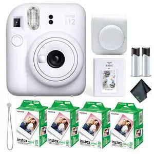 Instax Mini 12 Instant Camera Clay White Bundle with Fuji Instax Mini Film Value Pack (80 Sheets) + Protective Carrying Case + Photo Album + Microfiber Cleaning Cloth Instax Mini 12 Instant Camera Clay White Bundle with Fuji Instax Mini Film Value Pack (80 Sheets) + Protective Carrying Case + Photo Album + Microfiber Cleaning Cloth