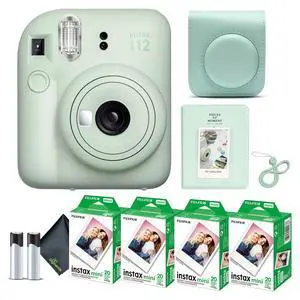 Instax Mini 12 Instant Camera Mint Green Bundle with Fuji Instax Mini Film Value Pack (80 Sheets) + Protective Carrying Case + Photo Album + Microfiber Cleaning Cloth Instax Mini 12 Instant Camera Mint Green Bundle with Fuji Instax Mini Film Value Pack (80 Sheets) + Protective Carrying Case + Photo Album + Microfiber Cleaning Cloth