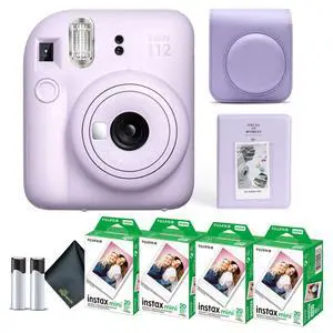 Instax Mini 12 Instant Camera Lilac Purple Bundle with Fuji Instax Mini Film Value Pack (80 Sheets) + Protective Carrying Case + Photo Album + Microfiber Cleaning Cloth Instax Mini 12 Instant Camera Lilac Purple Bundle with Fuji Instax Mini Film Value Pack (80 Sheets) + Protective Carrying Case + Photo Album + Microfiber Cleaning Cloth