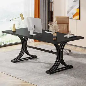 63" Large Office Desk, Modern Executive Desks with Stylish Legs, Wood Computer Desk, Business Furniture Work Desk for Home Office (Black) 63" Large Office Desk, Modern Executive Desks with Stylish Legs, Wood Computer Desk, Business Furniture Work Desk for Home Office (Black)