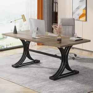 63" Large Office Desk, Modern Executive Desks with Stylish Legs, Wood Computer Desk, Business Furniture Work Desk for Home Office (Grey and Black) 63" Large Office Desk, Modern Executive Desks with Stylish Legs, Wood Computer Desk, Business Furniture Work Desk for Home Office (Grey and Black)