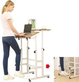 Adjustable Height Standing Desk with Swinging Footrest Optional for Standing and Seating 2 Modes, Dark Grain L101XWFDT Adjustable Height Standing Desk with Swinging Footrest Optional for Standing and Seating 2 Modes, Dark Grain L101XWFDT