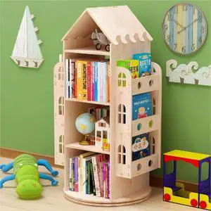 Large Rotating Bookshelf 360 Degree, Wood Castle Bookshelf Bookcase Floor Standing Storage Book Shelf Display Children's Bookcase for Playroom Kidsroom Large Rotating Bookshelf 360 Degree, Wood Castle Bookshelf Bookcase Floor Standing Storage Book Shelf Display Children's Bookcase for Playroom Kidsroom