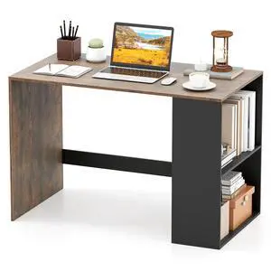 Small Desk with Bookshelf, 44 Inch Modern Computer Desk for Small Spaces, Laptop PC Desk, Vanity Table for Bedroom, Study Writing Desk for Home Office (Black+Rustic Brown) Small Desk with Bookshelf, 44 Inch Modern Computer Desk for Small Spaces, Laptop PC Desk, Vanity Table for Bedroom, Study Writing Desk for Home Office (Black+Rustic Brown)