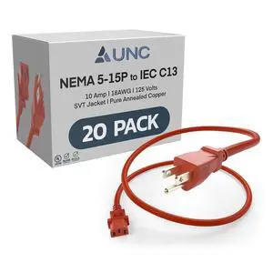 20 Pack 6ft (1.8m) Power Cord NEMA 5-15P to IEC C13 10Amp 18AWG 125V SVT Jacket 515P-C13 PDU PC Cable Monitor UL Listed, Red, 6 Foot 20 Pack 6ft (1.8m) Power Cord NEMA 5-15P to IEC C13 10Amp 18AWG 125V SVT Jacket 515P-C13 PDU PC Cable Monitor UL Listed, Red, 6 Foot