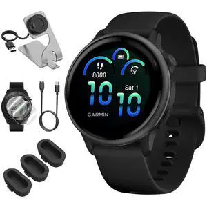 010-02985-00 VIVOACTIVE 6 Health & Fitness GPS Smartwatch, Black with Silicone Band Bundle with Deco Essentials Charging Dock, USB Type C Charger, Silicone Dust Covers & 2X Screen Protector 010-02985-00 VIVOACTIVE 6 Health & Fitness GPS Smartwatch, Black with Silicone Band Bundle with Deco Essentials Charging Dock, USB Type C Charger, Silicone Dust Covers & 2X Screen Protector