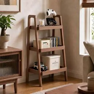 Walnut Finish 3 Tier Ladder Shelf, Solid Oak Wood Bookshelf with A-Frame, Narrow Freestanding Storage Unit for Living Room, Bedroom, Entryway, Small Spaces (17.7" W x 31.5" H) Walnut Finish 3 Tier Ladder Shelf, Solid Oak Wood Bookshelf with A-Frame, Narrow Freestanding Storage Unit for Living Room, Bedroom, Entryway, Small Spaces (17.7" W x 31.5" H)