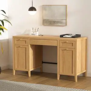 52" Executive Desk with Storage Drawer, Farmhouse Home Office Desk with Storage Cabinet Wood Computer Writing Desk for Study Office, Natural Oak 52" Executive Desk with Storage Drawer, Farmhouse Home Office Desk with Storage Cabinet Wood Computer Writing Desk for Study Office, Natural Oak