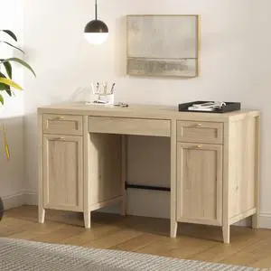 52" Executive Desk with Storage Drawer, Farmhouse Home Office Desk with Storage Cabinet Wood Computer Writing Desk for Study Office, Light Oak 52" Executive Desk with Storage Drawer, Farmhouse Home Office Desk with Storage Cabinet Wood Computer Writing Desk for Study Office, Light Oak