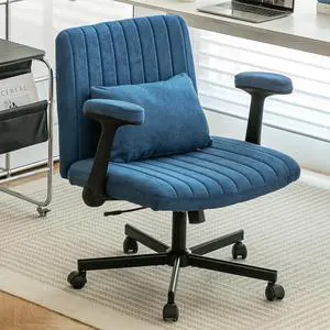 Home Office Desk Chair, Linen Upholstered Criss Cross Chair with Pillow, Comfy Ergonomic Computer Chair with Height, Tilt Angle and Armrest Adjustable, Desk Chair for Office (Blue-Linen) Home Office Desk Chair, Linen Upholstered Criss Cross Chair with Pillow, Comfy Ergonomic Computer Chair with Height, Tilt Angle and Armrest Adjustable, Desk Chair for Office (Blue-Linen)