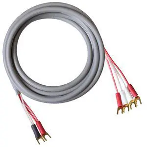 Canare 4S11 Speaker Cable, with Ultrasonically-Welded Bi-Wire Terminations (One Cable - for one Speaker); Assembled in The USA (30 Foot, Grey, Two Spades to Four Spades) Canare 4S11 Speaker Cable, with Ultrasonically-Welded Bi-Wire Terminations (One Cable - for one Speaker); Assembled in The USA (30 Foot, Grey, Two Spades to Four Spades)