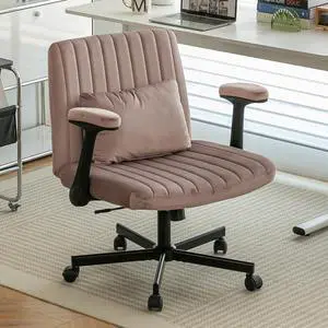 Home Office Desk Chair, Velvet Upholstered Criss Cross Chair with Pillow, Comfy Ergonomic Computer Chair with Height, Tilt Angle and Armrest Adjustable, Desk Chair for Office (Pink-Velvet) Home Office Desk Chair, Velvet Upholstered Criss Cross Chair with Pillow, Comfy Ergonomic Computer Chair with Height, Tilt Angle and Armrest Adjustable, Desk Chair for Office (Pink-Velvet)