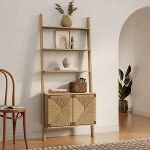 LuxenHome 71" Tall Ladder Bookshelf with Storage Cabinet, 4 Tiers Shelves Etagere Bookcase with 2-Door Storage, Tall Wall Mounted Bookshelf Organizer for Living Room, Home Office, Bedroom LuxenHome 71" Tall Ladder Bookshelf with Storage Cabinet, 4 Tiers Shelves Etagere Bookcase with 2-Door Storage, Tall Wall Mounted Bookshelf Organizer for Living Room, Home Office, Bedroom