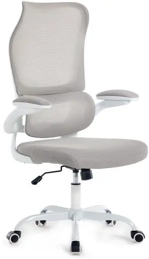 Ergonomic Office Chair, High Back Breathable Mesh Computer Desk Chair with Adjustable Lumbar Support and Flip-Up Armrests, 300LB Capacity Executive Swivel Task Gaming Seat for Home and Office (White) Ergonomic Office Chair, High Back Breathable Mesh Computer Desk Chair with Adjustable Lumbar Support and Flip-Up Armrests, 300LB Capacity Executive Swivel Task Gaming Seat for Home and Office (White)