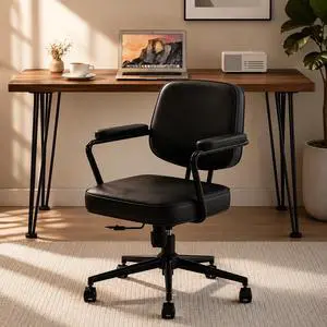 Home Office Chair, Ergonomic Desk Chair with Lumbar Support, Adjustable Height Rolling Swivel Task Chair with Armrests, PU Leather, for Meeting,Study Room Black Home Office Chair, Ergonomic Desk Chair with Lumbar Support, Adjustable Height Rolling Swivel Task Chair with Armrests, PU Leather, for Meeting,Study Room Black