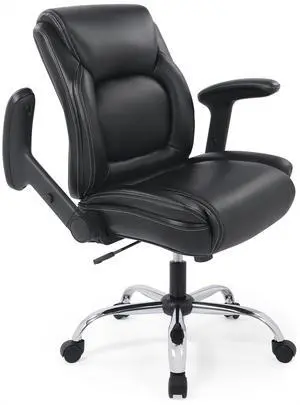 Ergonomic Heavy Duty Mid-Back Padded Bonded Leather Padded Adjustable-Height/Tilt Office Chair, Comfortable Swivel Computer Desk Task Office Stool with Functional Arms, Design for Sedentariness, Black Ergonomic Heavy Duty Mid-Back Padded Bonded Leather Padded Adjustable-Height/Tilt Office Chair, Comfortable Swivel Computer Desk Task Office Stool with Functional Arms, Design for Sedentariness, Black