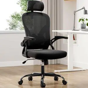 Ergonomic Office Chair, Desk Chair with Headrest and Adjustable Lumbar Support, Mesh Comfy Gaming Chairs with Flip-up Armrests for Home Office Study Room (Black) Ergonomic Office Chair, Desk Chair with Headrest and Adjustable Lumbar Support, Mesh Comfy Gaming Chairs with Flip-up Armrests for Home Office Study Room (Black)