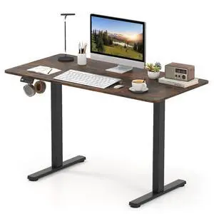 48" x 24" Electric Standing Desk, Ergonomic Height Adjustable Sit to Stand Desk with LED Display & 2 Memory Height Settings, Headphone Hook, Home Office Desk (Rustic Brown & Black) 48" x 24" Electric Standing Desk, Ergonomic Height Adjustable Sit to Stand Desk with LED Display & 2 Memory Height Settings, Headphone Hook, Home Office Desk (Rustic Brown & Black)