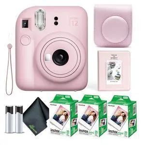 Instax Mini 12 Instant Camera Blossom Pink Bundle with Fuji Instax Mini Film Value Pack (60 Sheets) + Protective Carrying Case + Photo Album + Microfiber Cleaning Cloth Instax Mini 12 Instant Camera Blossom Pink Bundle with Fuji Instax Mini Film Value Pack (60 Sheets) + Protective Carrying Case + Photo Album + Microfiber Cleaning Cloth