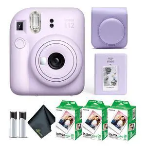 Instax Mini 12 Instant Camera Lilac Purple Bundle with Fuji Instax Mini Film Value Pack (60 Sheets) + Protective Carrying Case + Photo Album + Microfiber Cleaning Cloth Instax Mini 12 Instant Camera Lilac Purple Bundle with Fuji Instax Mini Film Value Pack (60 Sheets) + Protective Carrying Case + Photo Album + Microfiber Cleaning Cloth