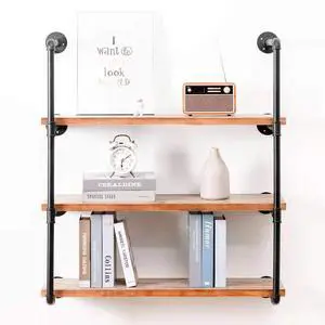 Industrial Wall Mounted Pipe Shelving,Rustic Metal Floating Shelves,Steampunk Real Wood Bookcases,DIY Bookshelf Hanging Shelves,Farmhouse Kitchen Bar Office Home Storage (4-Tier with 3 Boards,36in) Industrial Wall Mounted Pipe Shelving,Rustic Metal Floating Shelves,Steampunk Real Wood Bookcases,DIY Bookshelf Hanging Shelves,Farmhouse Kitchen Bar Office Home Storage (4-Tier with 3 Boards,36in)