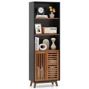 70" Bookshelf, 5-Tier Bookcase with Reversible Adjustable Shelf, Sliding Doors, Dual Anti-Tipping Kits & Solid Wood Legs, Display Cabinet Organizer, Floor Standing Book Shelf (Walnut) 70" Bookshelf, 5-Tier Bookcase with Reversible Adjustable Shelf, Sliding Doors, Dual Anti-Tipping Kits & Solid Wood Legs, Display Cabinet Organizer, Floor Standing Book Shelf (Walnut)