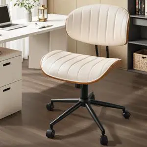 Home Office Chair with Wheels, Modern PU Leather Swivel Computer Desk Chair, Mid Back Adjustable Height Armless Walnut Chairs for Office (White Stripes) Home Office Chair with Wheels, Modern PU Leather Swivel Computer Desk Chair, Mid Back Adjustable Height Armless Walnut Chairs for Office (White Stripes)